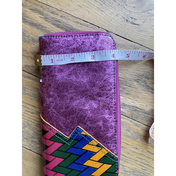 Catchfly Metallic Pink Embroidered Peacock Wallet Multicolor Floral Blue Yellow - Picture 12 of 13